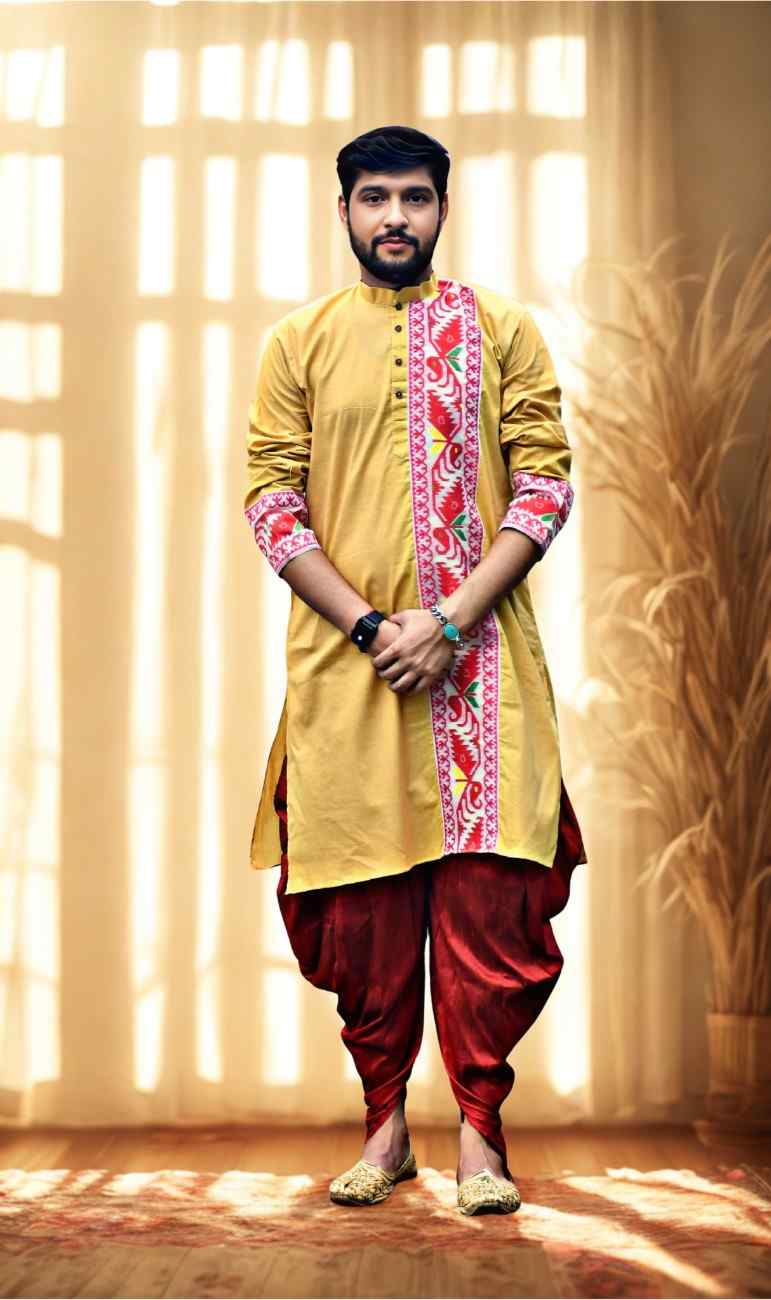 Gouri Collections Pure Cotton Full Sleeves Kurta With Dupion Silk Patiala Pant Set (703)